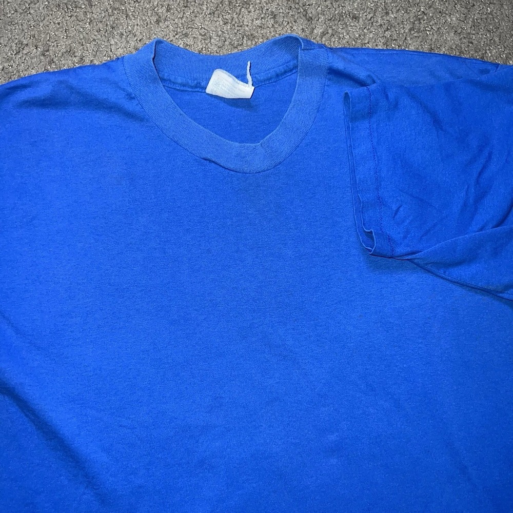 Vtg Hanes Blank Shirt XL Blue Heavyweight 50/50 Made USA Tee T-Shirt